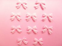 10 pcs Kawaii Cute Craft Supplies Padded Ribbon Bow Applique Polka Dots Pink