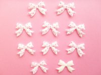 10 pcs Kawaii Cute Craft Supplies Padded Ribbon Bow Applique Polka Dots White