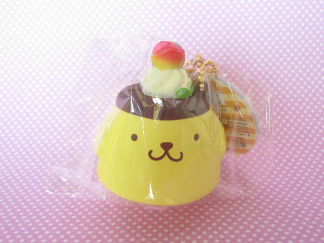 Photo1: Kawaii Cute POMPOMPURIN Squishy Keychain Charm with Earphone Jack Sanrio *Standard Pudding