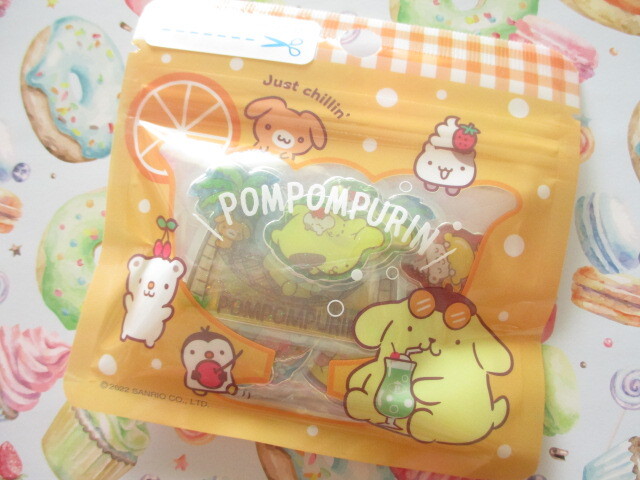 Photo1: Kawaii Cute Summer Sticker Flakes Sack in Mini Zipper Case Sanrio Original *POMPOMPURIN (98816-2)