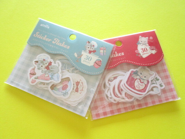 Photo1: 2 packs Kawaii Cute Sticker Flakes Sacks Set Amifa *Animal Tea Time (103212)