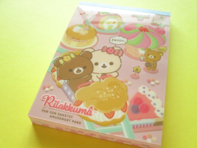 Photo1: Kawaii Cute Large Memo Pad Rilakkuma San-x *Yum Yum Sweets? Amusement Park (MH10302)