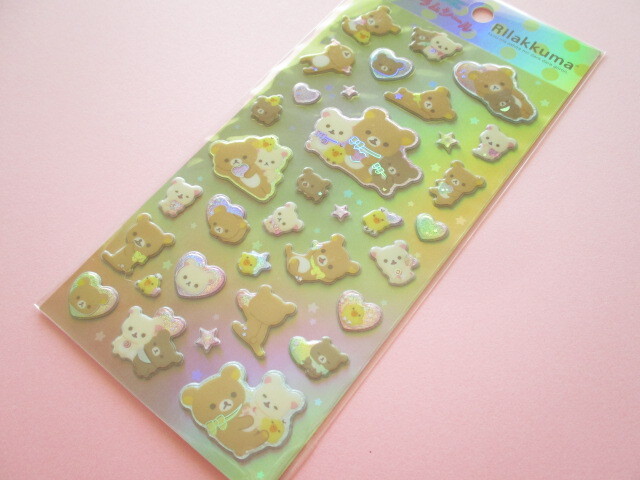 Photo1: Kawaii Cute Funi Funi Hologram Stickers Sheet San-x *Rilakkuma (SE54903)