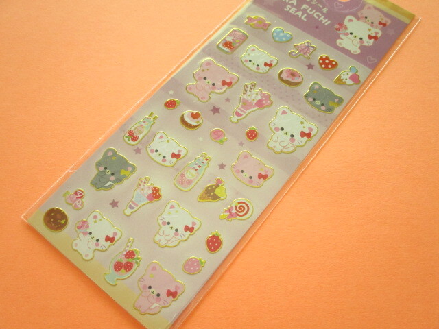 Photo1: Kawaii Cute Kira Fuchi Stickers Sheet  Lemon Co. *ふんわりんこあにまる  (887380-1 Purple)
