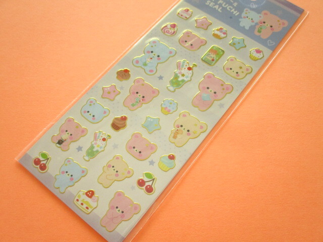 Photo1: Kawaii Cute Kira Fuchi Stickers Sheet  Lemon Co. *ふんわりんこあにまる (887380-2 Blue)