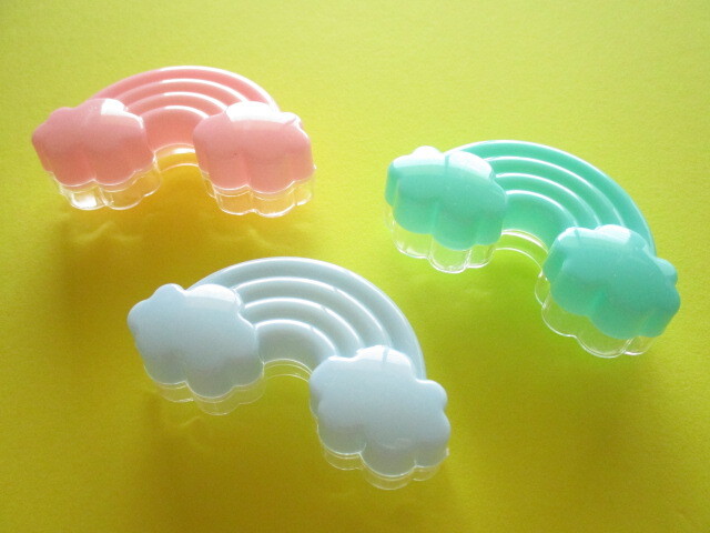 Photo1: 3 pcs Kawaii Cute Mini Plastic Cases Set *Rainbow & Clouds