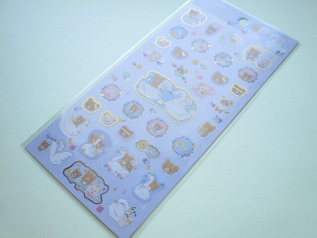 Photo1: Kawaii Cute Sticker Sheet Rilakkuma San-x *Swan and Golden Flower (SE55702)