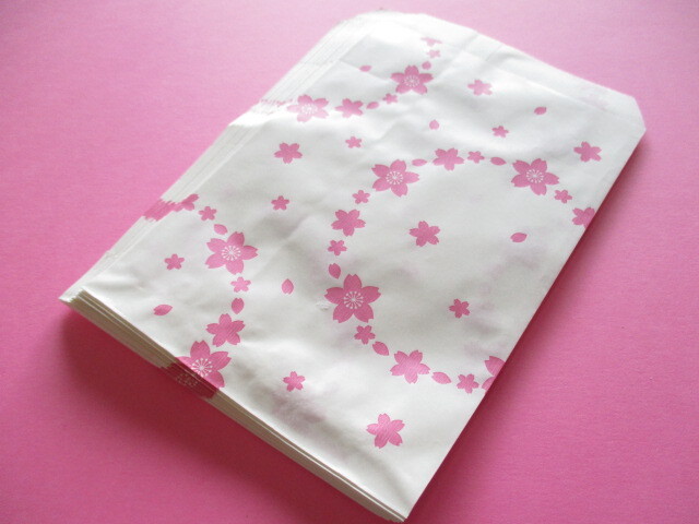 Photo1: 20 pcs Flat Paper Bags Set *My Cherry Blossom Small size