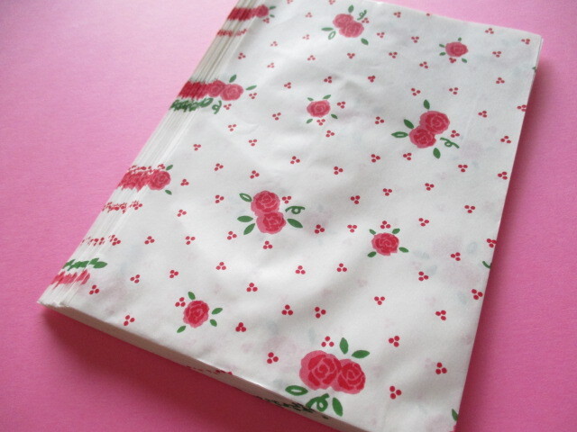 Photo1: 20 pcs Flat Paper Bags Set *Rose flower Medium size