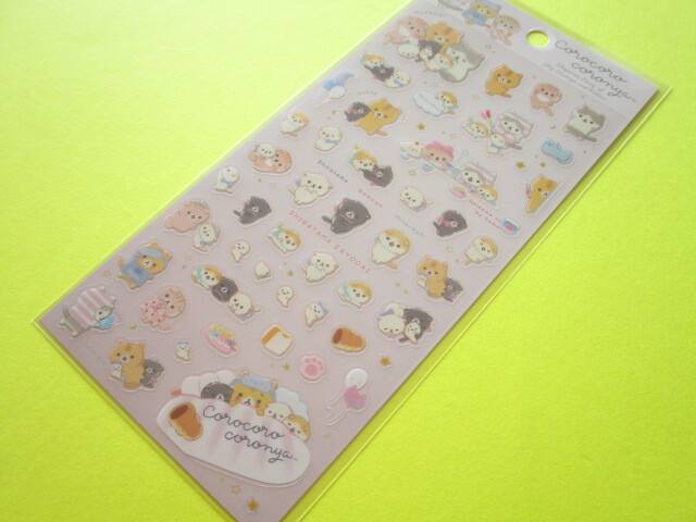Photo1: Kawaii Cute Stickers Sheet Corocorocoronya San-x *Sleepover Party of Shy Coronya and Kittens (SE56502)