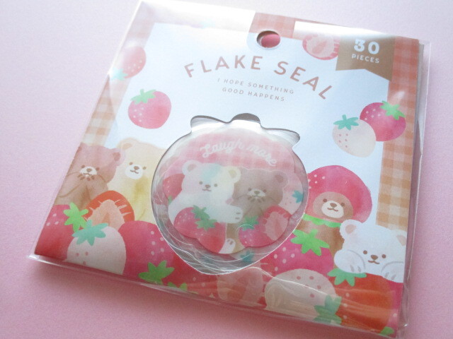 Photo1: Kawaii Cute Sticker Flakes Sack Synapse *Strawberry Bear (SJI-33075）