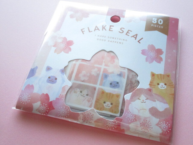 Photo1: Kawaii Cute Sticker Flakes Sack Synapse *Strawberry Cat (SJI-33074）