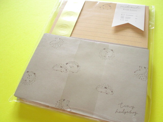 Photo1: Kawaii Cute Mili Mili Kraft Letter Set Q-LiA *Hedgehog (70059)