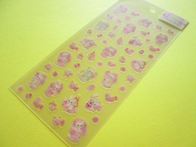 Photo1: Kawaii Cute Clear Sticker Sheet  Amenomori Fumika Clothes Pin *Tea Time Rose (US-14980)