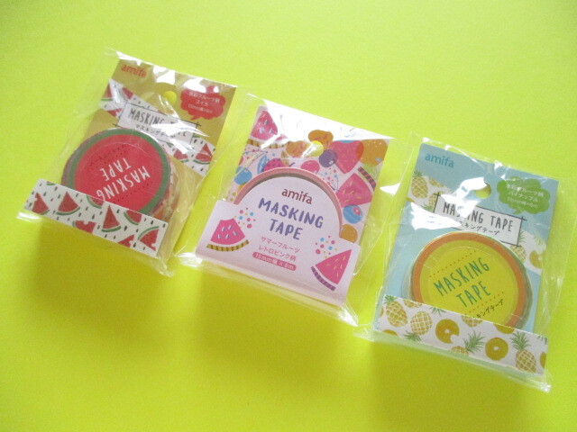 Photo1: 3 pcs Kawaii Cute Masking Tape Stickers Set amifa *Fruits 