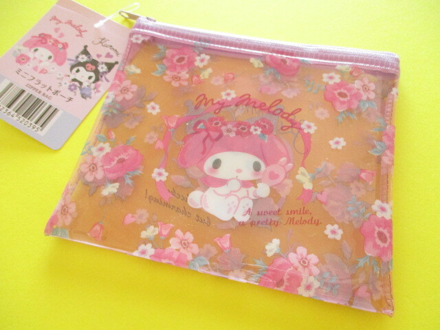 Photo1: Kawaii Cute Mini Flat Vinyl Pouch My Melody & Kuromi Sanrio *Flower (34785)