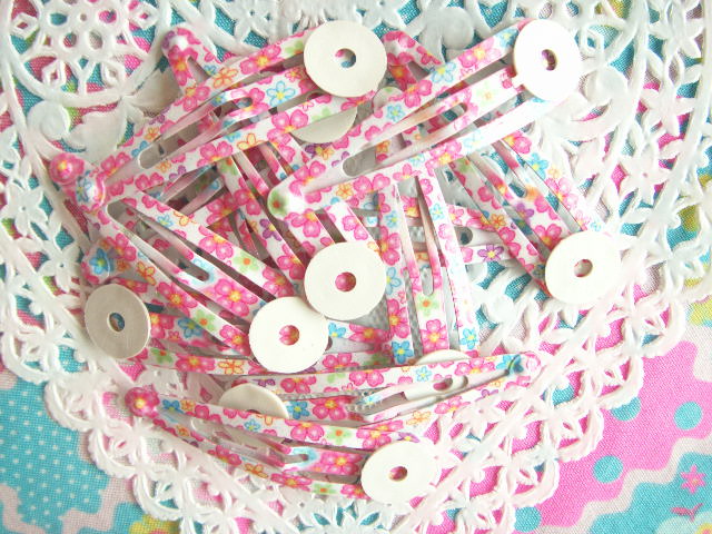 Photo1: Kawaii Cute Accessories Snap Hair Clip Craft Pink Flower Japan