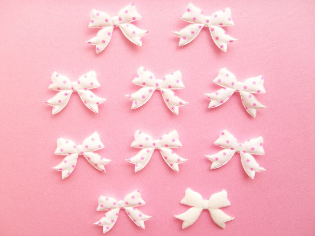 10 pcs Kawaii Cute Craft Supplies Padded Ribbon Bow Applique Polka Dots ...