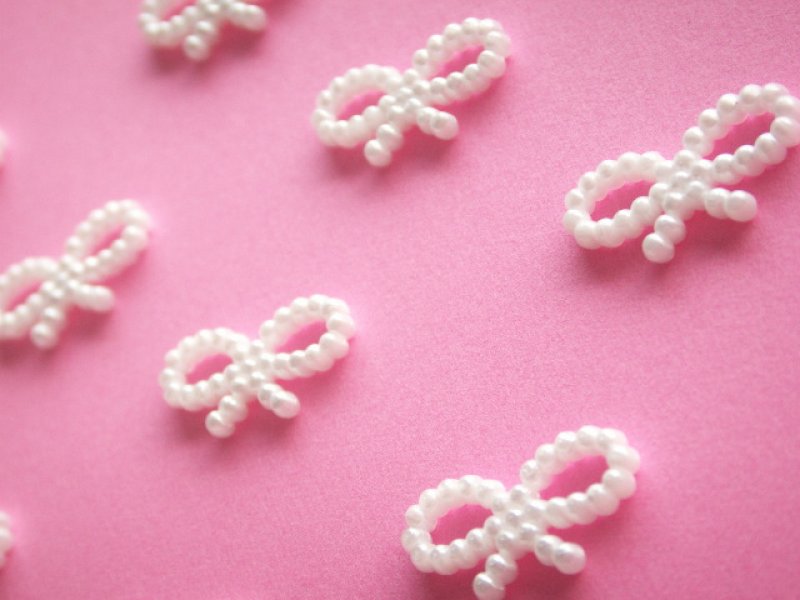Photo1: 10 pcs Tiny Ribbon Bow Plastic Embellishment White