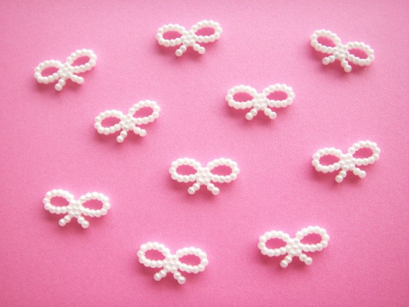 Photo1: 10 pcs Tiny Ribbon Bow Plastic Embellishment White (1)