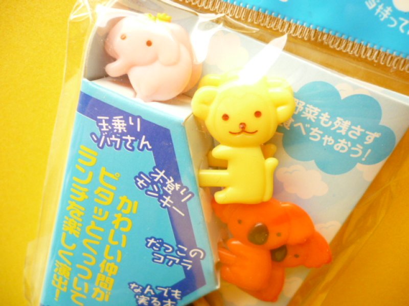 Photo1: Kawaii Cute Food Picks Bento Accessories Animals Cupcake Toppers Set M