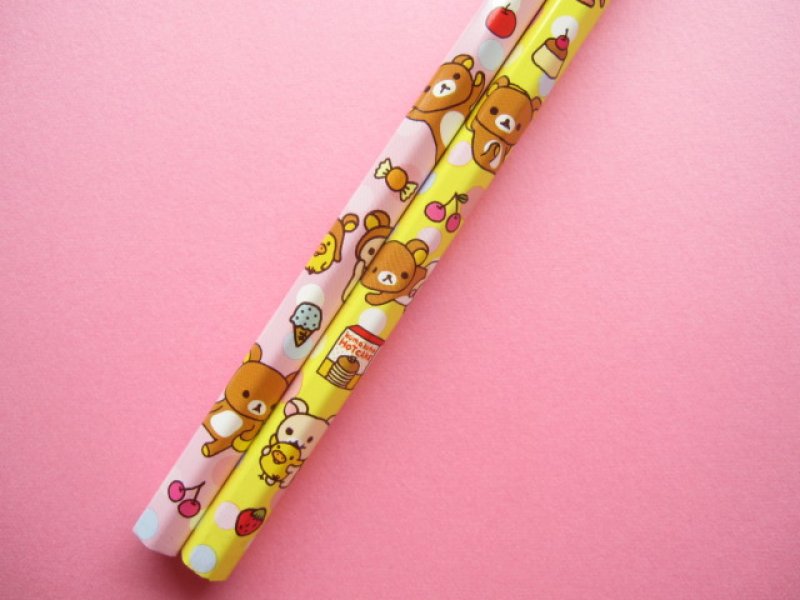 Photo2: 2 pcs Kawaii Cute Wooden Pencils Set Rilakkuma Pink & Yellow San-x