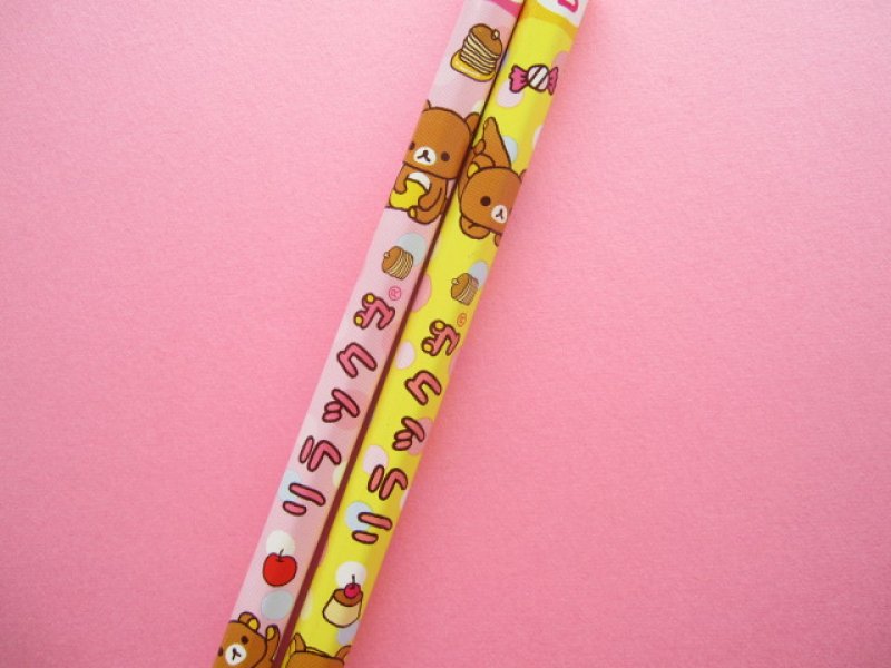 Photo1: 2 pcs Kawaii Cute Wooden Pencils Set Rilakkuma Pink & Yellow San-x
