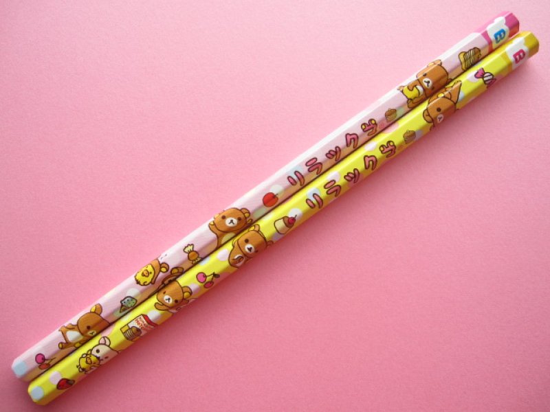 Photo1: 2 pcs Kawaii Cute Wooden Pencils Set Rilakkuma Pink & Yellow San-x  (1)