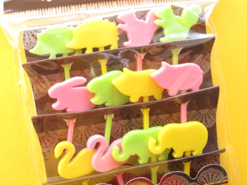 Photo1: Cute Silhouette Animals Food Picks Bento Accessories Cupcake Toppers Set #03