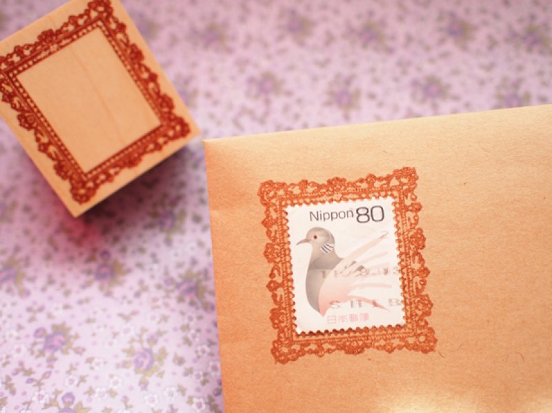 Photo1: Antiq​ue Frame Wood Mounted Rubber Stamp From Cui