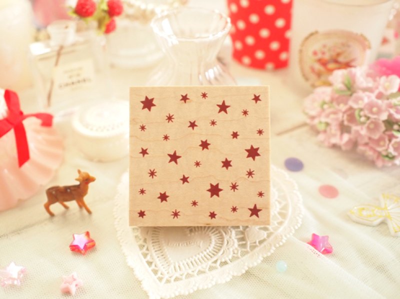 Photo1: Star Pattern Wood Mounted Rubber Stamp From Cui (1)