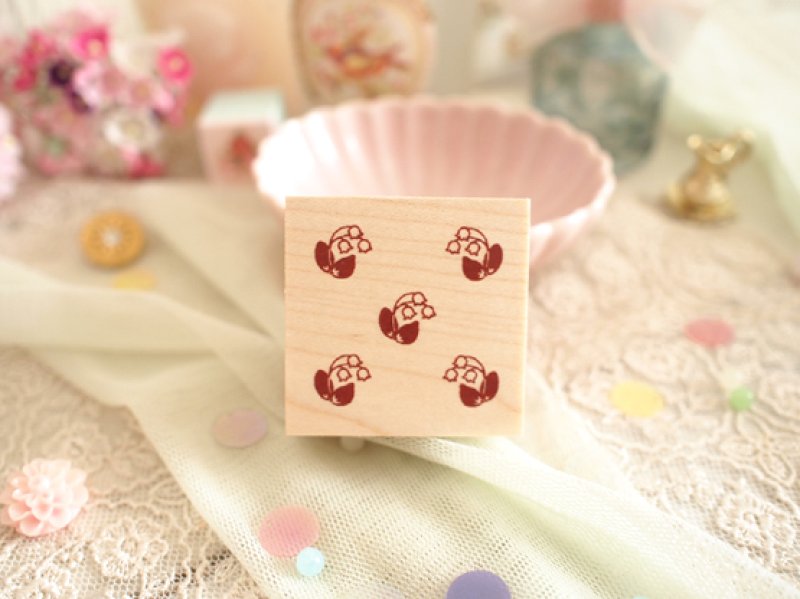 Photo1: Lilly of the valley Pattern Wood Mounted Rubber Stamp From Cui (1)