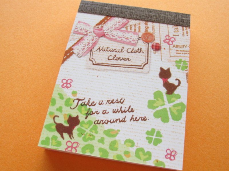 Photo1: Kawaii Cute Mini Memo Pad Kamio Japan *Natural Cloth Clover (96639) (1)