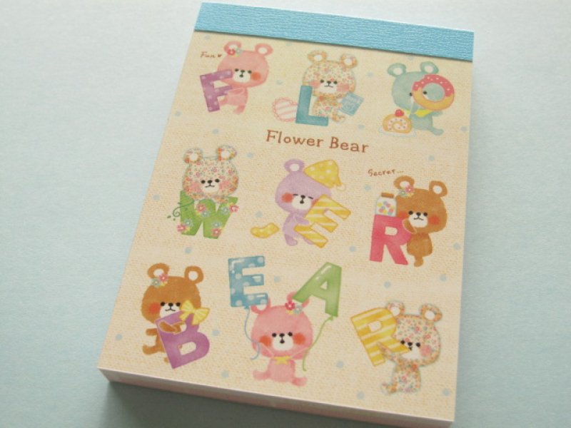 Photo1: Kawaii Cute Mini Memo Pad Crux *Flower Bear (29024) (1)
