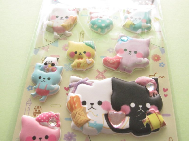 Photo1: Kawaii Cute Puffy Stickers Sheet Crux *Fashion Cat (05149)