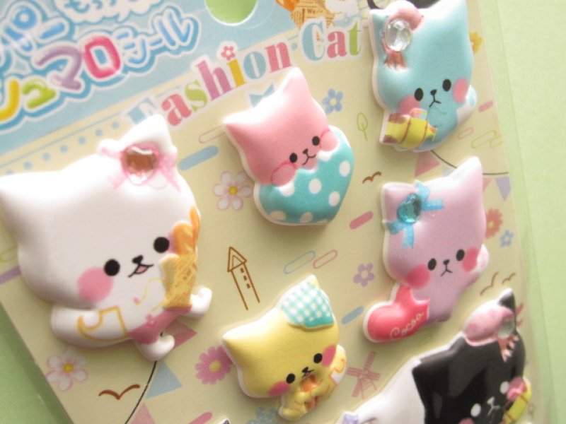 Photo3: Kawaii Cute Puffy Stickers Sheet Crux *Fashion Cat (05149)