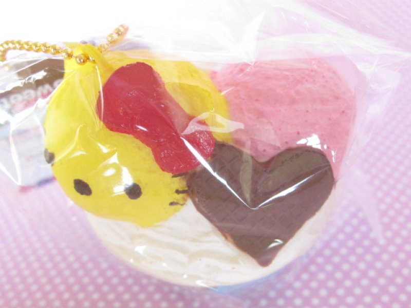 Photo1: Kawaii Cute Hello Kitty Lovely Sweets Squishy Keychain Charm Sanrio *Ice Cream Cup Lemon