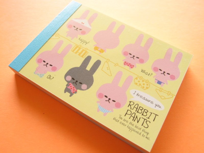 Photo1: Kawaii Cute Mini Memo Pad Kamio Japan *Rabbit Pants (10113) (1)