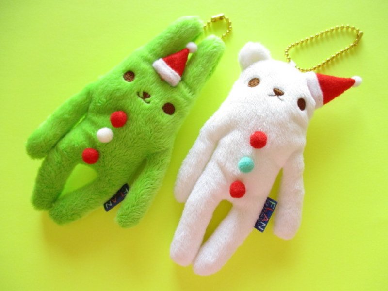 Photo1: 2 pcs Kawaii Cute FLAN Plush Mascot Keychain Charm Set *Green & White (1)