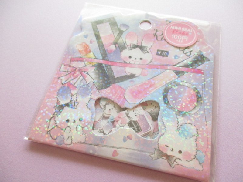 Photo1: Kawaii Cute Sticker Flakes Sack Crux *Fluffy Rabbits (73001) (1)