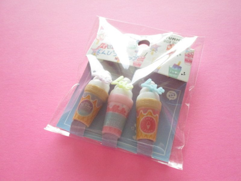 Photo1: 3 pcs Kawaii Cute Parody Pencil Caps Set Crux *Yummy Ice (56792) (1)
