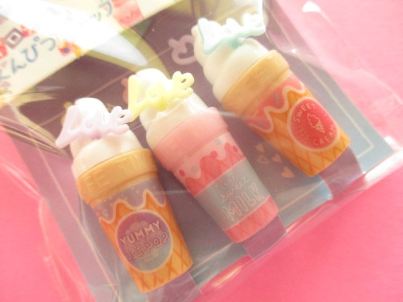 Photo1: 3 pcs Kawaii Cute Parody Pencil Caps Set Crux *Yummy Ice (56792)