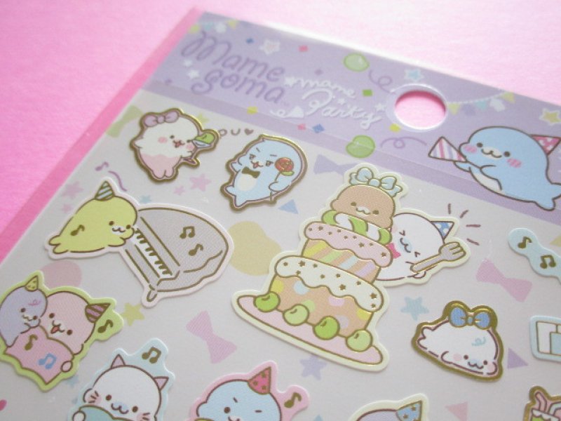 Photo3: Kawaii Cute Sticker Sheet Mamegoma San-x *Mame Party (SE47201)