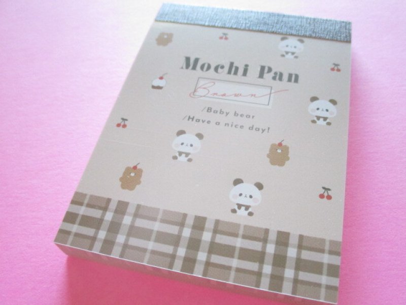Photo1: Kawaii Cute Mini Memo Pad Mochi Mochi Panda Kamio Japan *Mocha Cherry (41438) (1)