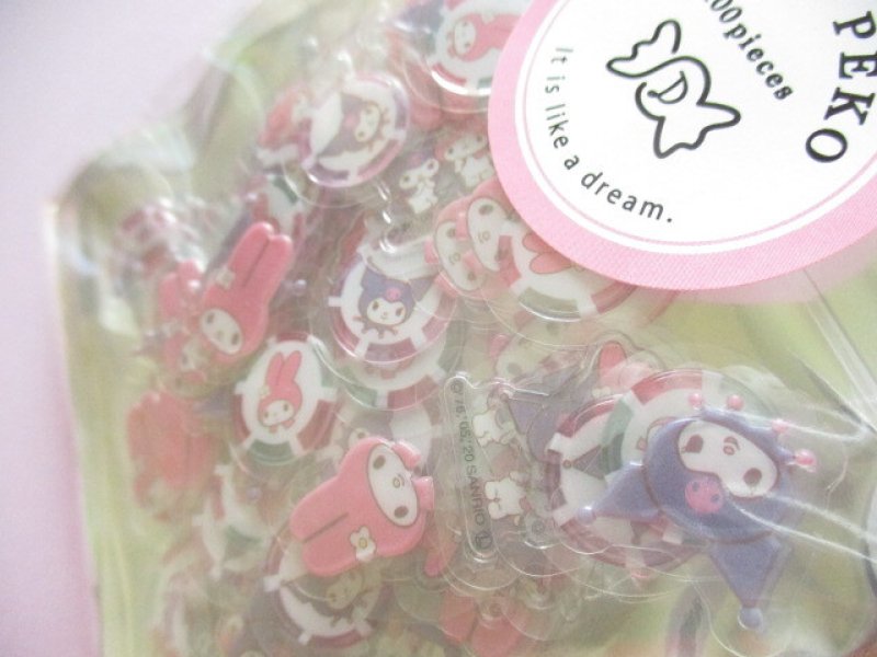Photo1: Kawaii Cute Drop Peko Sticker Flakes Sack Sanrio *My Melody & Kuromi (73083)