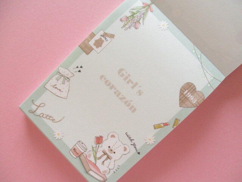 Photo1: Kawaii Cute Mini Memo Pad Q-LiA *Polar Bear Girl’s Corazǒn (64207)