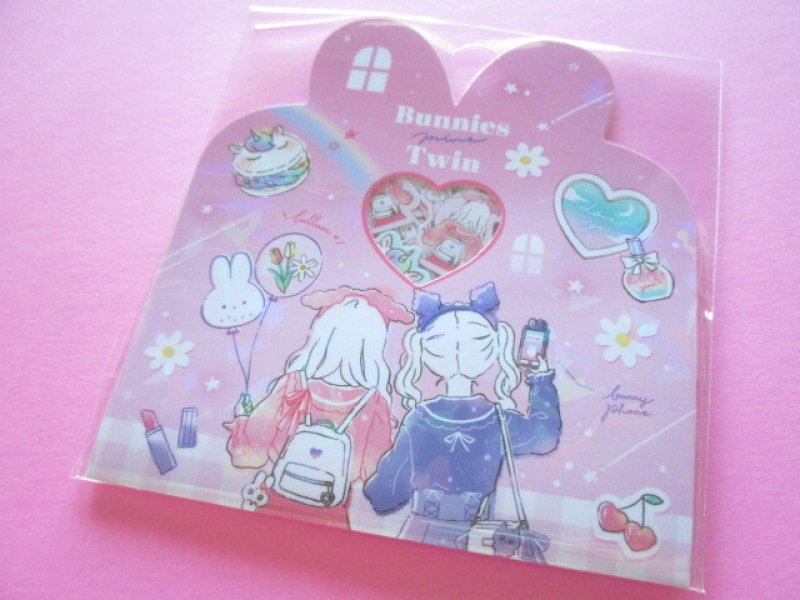 Photo1: Kawaii Cute Sticker Flakes Sack Q-LiA *Bunnies Twin (61081) (1)
