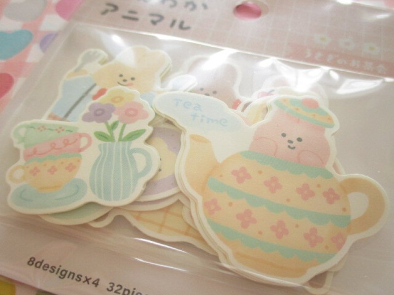 Photo1: Kawaii Cute ほんわか Animal Sticker Flakes Sack Gaia *お茶会 (467390)
