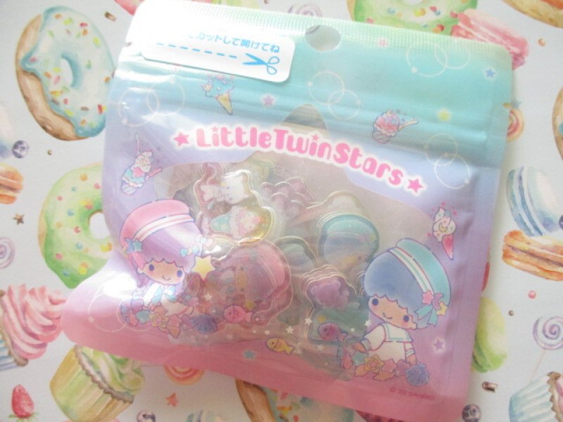 Photo1: Kawaii Cute Summer Sticker Flakes Sack in Mini Zipper Case Sanrio Original *Little Twin Stars (98795-6) (1)