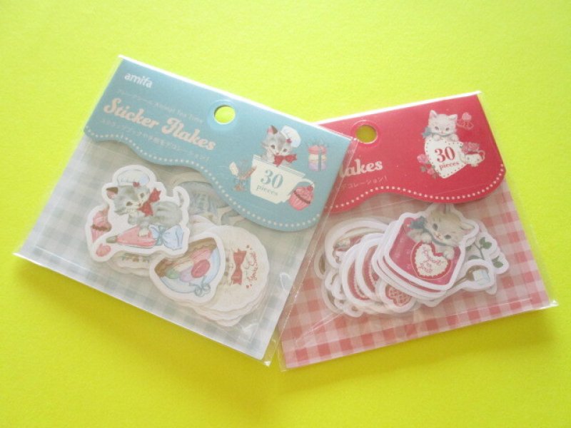 Photo1: 2 packs Kawaii Cute Sticker Flakes Sacks Set Amifa *Animal Tea Time (103212) (1)